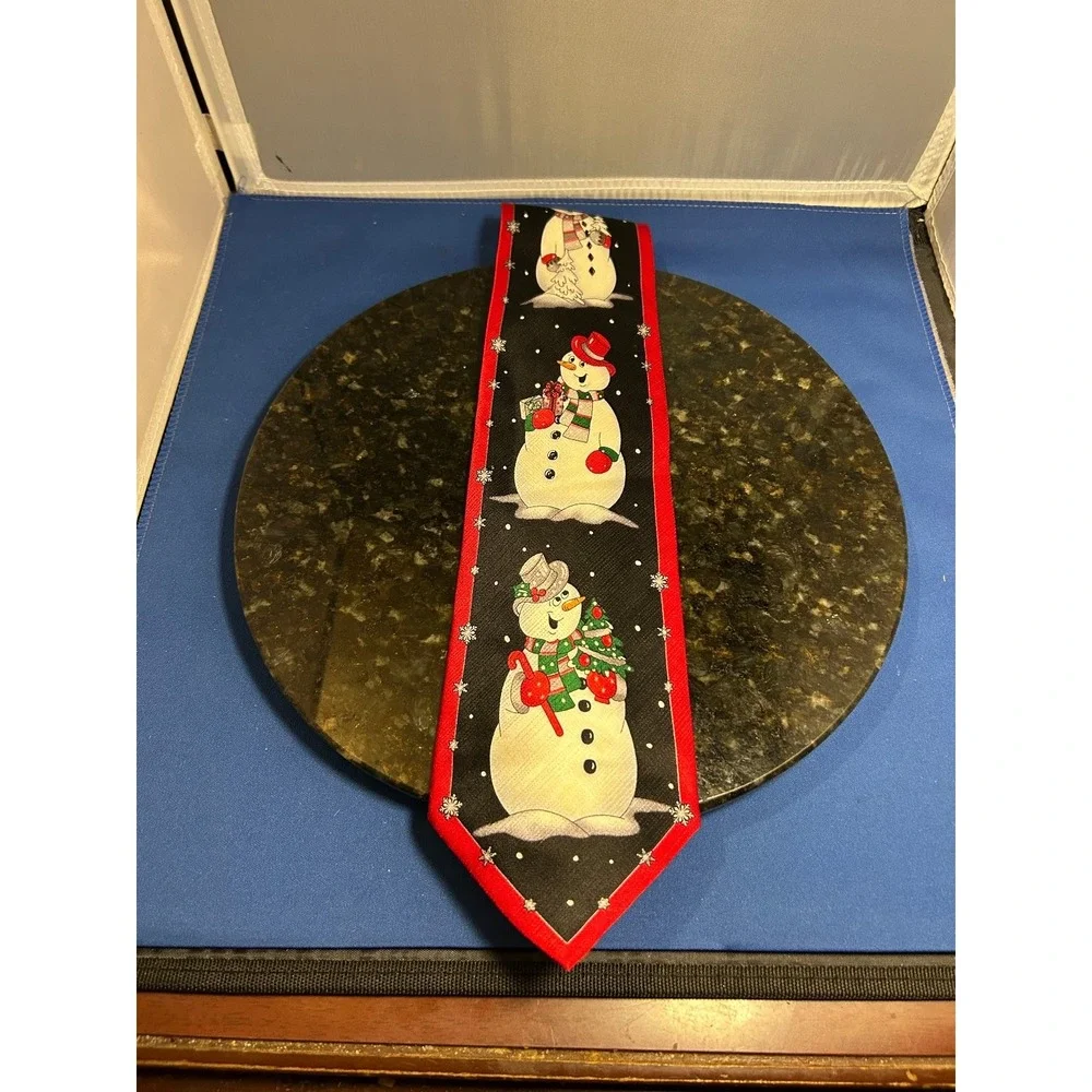 Holidays by MMG Men's Christmas Snowman Silk Tie Black Red
